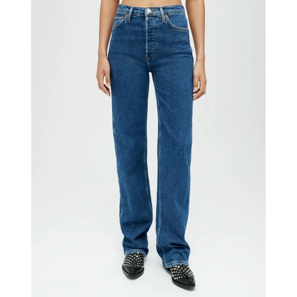 RE/DONE Jeans 90s High Rise Loose Sz 30 Dark Wash Western Rinse Pristine